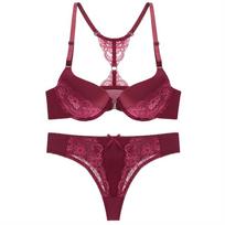 Artdewred Sexy Push Up liemenėlė ir kelnaitės, priekyje užsidaro, besiūliai apatinių komplektai, skirti moters grožiui 42A vyno raudonos spalvos