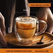Aukštai temperatūrai atsparus dvigubo sluoksnio stiklinis puodelis su rankena arbatai, pienui ir kavai brown