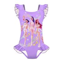 Vaikams Mergaitėms Anime Animacinis K-POP Rumi Zoey Mira Spausdintas Rankovių Neturintis Klostuotas Viengubas Maudymosi Kostiumas 160cm pink