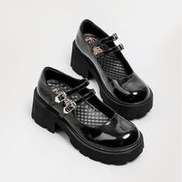 fashion Thick Bottom Heel Mary Jane Female Double Buckle Retro Leather Shoes 38 black