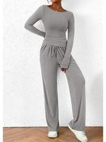 Asymmetrical Long-Sleeve T-Shirt & Wide-Leg Pants Set - 2025 Autumn Collection XS pilka spalva