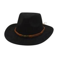 Suede Upturned Edge Western Cowboy Hat Men And Women Outdoor Travel Hat Rolled Brim Ethnic Style Top Hat Felt Hat one size [j peach cow] black