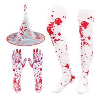 Halloween Costume Set Horrific Bloody Glove Splattered Blood Pointed Hat Stockings Halloween Glasses for Halloween white