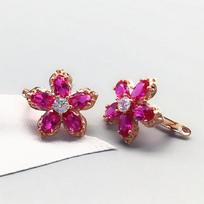 585 Purple Gold Tone Plated 14K Rose Gold Color Inlaid Flower Women Ruby Earrings Classic Glamour Luxurious Engagement Dinner JewelryFlower Jewelry brown
