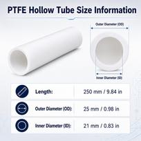 PTFE hollow rod, white polytetrafluoroethylene tube, 250mm long, used for transmission, insulation, DIY machinery 22x16x250mm