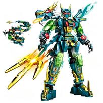 Azure Dragon Mecha Building Blocks 2in1 Transforming Robot Assembly Figurine Animal Blocks Boys Toy Christmas Holiday Gift NO BOX black