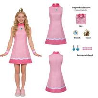 Super Mario Bros Princess Peach Tennis Uniform With Badge And Crown For Role Play And Themed Parties Adult L rožinė