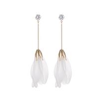 New Tulip Flower Long Clip Earrings Internet Celebrity Ear Clips Cute Handmade White Petals Show Thin Non Pierced Earrings white