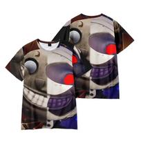 Sundrop Moondrop FNAF Security Breach Close Up 3D All Over Print T-Shirt, Sun Moon Clown Horror Game Graphic Tee XXS gray