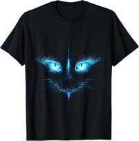 Neon Blue Cat Eyes Graphic T-shirt L blue