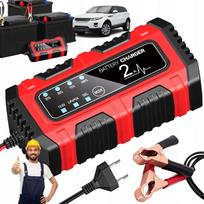 Automatinis akumuliatoriaus įkroviklis 165–240V su LCD, motociklams ir vejapjovėms, raudonas