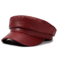 Short Brim Flat-Top Hat Adjustable Beret Cap Casual Newsboy Cap  For Women vyno raudonos spalvos