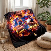 Lamine Yamal Custom Name Text Flannel Blanket Soccer Logo Personalized Fleece Throw Blanket Special Gift For Sofa Bedroom Home 100cmx150cm