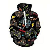 Gamepad Game Player Funny Hoodie For Men Graffiti Neon Smoke Graphic Hooded Coat Children Best Gift Long Sleeve Kids Hoodies 160 black