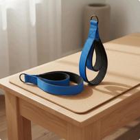 Pilates riešo dirželiai, mėlyni, tvirti, skirti reformeriui