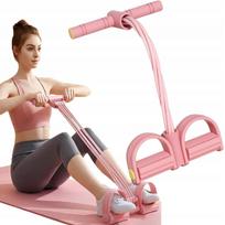 Elastinė rožinė kūno tempimo juosta su pedalais