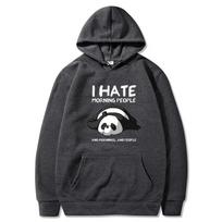 Lazy Panda I Hate Morning People Printed Hoodie Women's Casual Fashion Hoody Autumn Soft Sweatshirt Harajuku Warm Sportswear Men L black