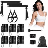 Pilates treniruočių rinkinys su lazda ir pasipriešinimo juostomis, 180 lbs, 6 in 1