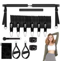 Pilates treniruočių rinkinys su lazda ir pasipriešinimo gumomis, 20/30/40 lbs, 6 viename