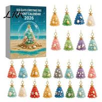 24 Day Christmas Countdown Box 2026 Advent Calendar, Sea Glass Tree 2D Acrylic Ornament Set Beach Themed Decorations with Hanging String, Holiday 1 Set beige