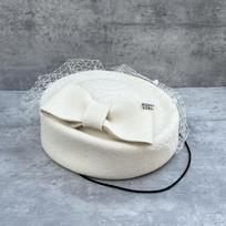Autumn retro British style bow woolen beret women's polka dot mesh versatile concave top hat M（56-58cm）TCH white