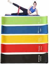 Pilates treniruočių gumų rinkinys, 5 skirtingo pasipriešinimo juostos