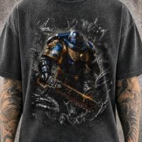 Titus Warhammer 40k Būrys Mineraliniu būdu skalbinių grafinis marškinėlis | Sunkus oversized marškinėlis | Vintažinis gatvės stiliaus 110 black