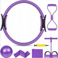 Pilates rinkinys: žiedas, tempimo juosta, kamuoliukas, 6 dalių