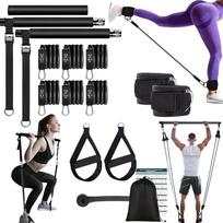 Pilates treniruočių lazda su rankenomis ir 180 lb pasipriešinimo guma