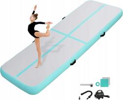 Gimnastikos čiužinys Kikilive Airtrack 3 m x 1 m x 10 cm, turkio spalvos, su pompa