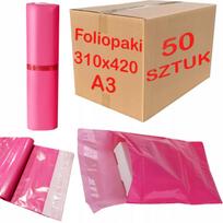 Rožinės folijos vokai siuntoms A3, 310x420 mm, 50 vnt.