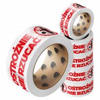 Lipni pakavimo juosta „Carefully Do Not Throw“, balta, 48 mm, 91 m