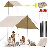 Stovyklavimo tentas 3x3 m, tvirtas 210D Oksfordo audinys, UV50, 2,4 m stiebai