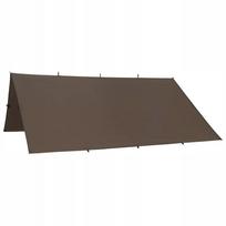Dvi ugniai atsparios HELIKON-TEX Supertarp Small žemės rudos spalvos stovyklavimo tentinės plėvelės