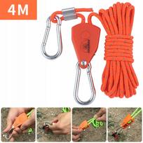 Palapinės virvės atšvaitinis skriemulys su fiksatoriumi, 4 mm, 4 m, oranžinis