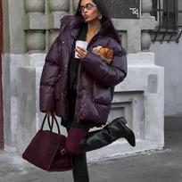 Žieminis šiltas bordo spalvos storesnis medvilninis švarkas moterims Elegantiškas su stovinčia apykakle, nėriniuota kišenė, užtrauktukas, paltai Madingas moteriškas aukštosios mados gatvės apranga M tamsiai raudona spalva