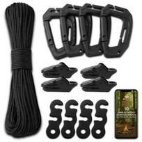 Išgyvenimo rinkinys: paracord virvė, karabinai, spaustukai, įtempikliai