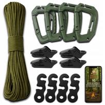 Paracord virvė su karabinais ir priedais, išgyvenimo rinkinys