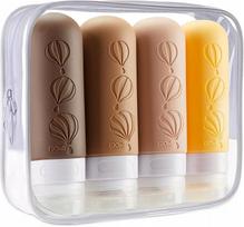 Kelioniniai silikoniniai buteliukai 90 ml, 4 vnt., su kosmetine