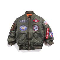 Norman Vaikų TOPGUN Pilotų Striukė: Sustiprintas rudens/žiemos darbo drabužių beisbolo švarkas berniukams ir mergaitėms, dydžiai S-M-L. 105 cm armijos žalia spalva