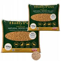 Medžio granulės katėms, triušiams ir kiaulėms HOLLYPETS, 2 x 10 kg (20 kg), šviesios