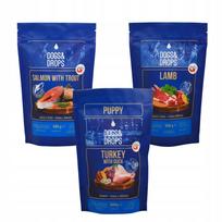 Sausas šunų ėdalas rinkinyje (ėriena, lašiša, kalakutiena), 3 x 500 g