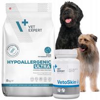 Sausas šunų pašaras jautriems šunims Hypoallergenic Ultra 8 kg + papildas VetoSkin, Vet Expert