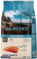 Sausas pašaras mažų veislių šuniukams BRAVERY su lašiša, be grūdų, 2 kg