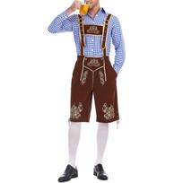 Vyriškas bavariškas Oktoberfest kostiumas - languoti marškiniai ir kelnės su petnešomis XXL kava