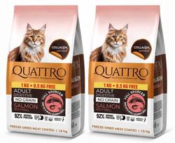 Katėms skirtas sausas pašaras Quattro CAT Sensitive be grūdų su lašiša ir kriliu, 2 x 1,5 kg