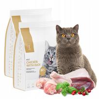 Sausas vištienos ir antienos pašaras suaugusioms katėms be grūdų 1CAT, 2 x 2 kg