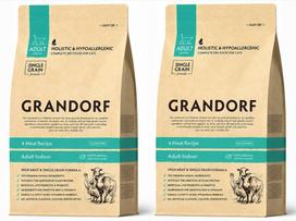 Kačių pašaras Grandorf 4 Meat Indoor, 2 x 400 g