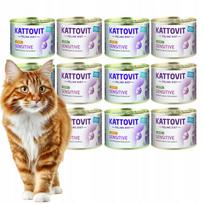 Katėms skirtas jautrioms Kattovit konservų rinkinys, 2 skoniai, 12 x 185 g