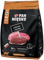 Sausa kačių ėdalas PAN MIĘSKO, veršiena ir antis, M dydis, 400 g